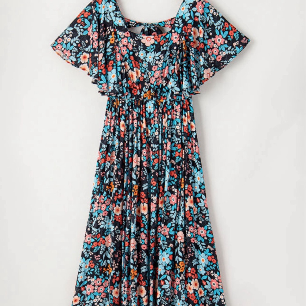 Maxi Pleated Ruffled Multicolored Sundress - Picture 4 of 5